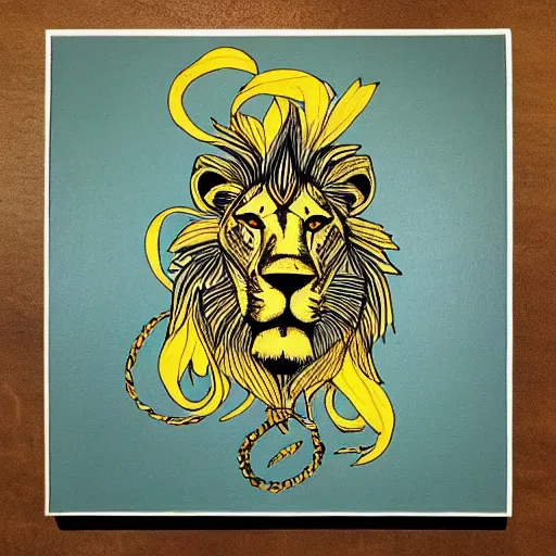 Image similar to “painted lion, dotart, album art in the style of James Jean”