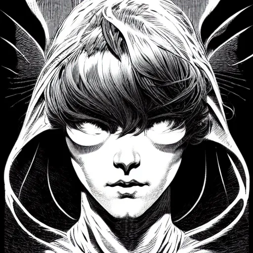 Image similar to portrait soft light, by bernie wrightson and killian eng and joe fenton, inspired by akira anime, etching, fine, sharp high detail, screen print,