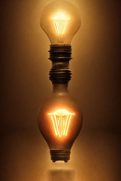 Image similar to photorealistic dark fantasy concept art of a lightbulb made from a human skull, dynamic lighting, stunning visuals, realism, cinematic, hyper detailed, ultra detailed, beautiful visuals