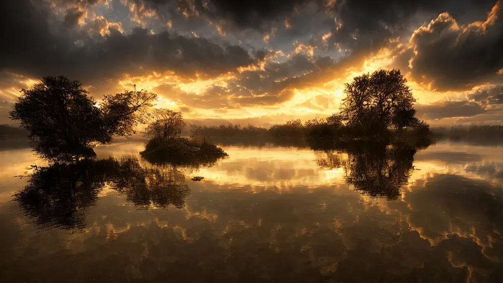 Prompt: amazing landscape photo of a maine coon bathing in a lake in sunset by marc adamus, beautiful dramatic lighting