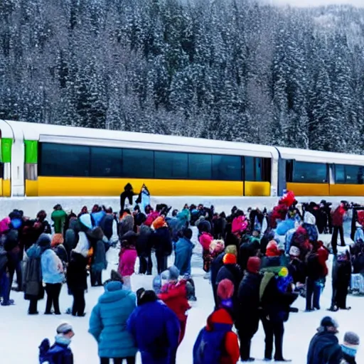 Prompt: 1 0 0 people on top of an ice train