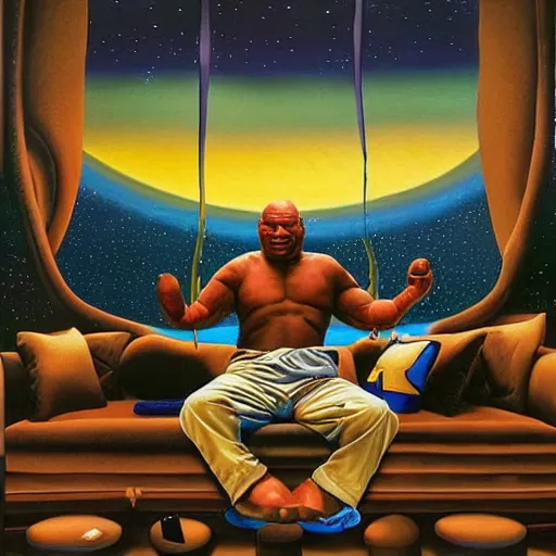 Prompt: surreal painting of mike tyson in martian palace, by Vladimir Kush