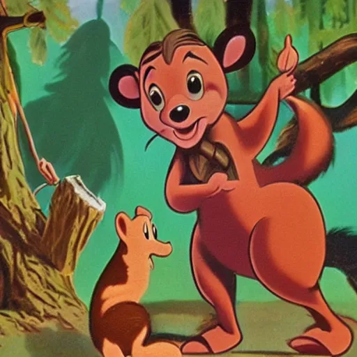 Image similar to 1940s disney film about talking forest animals super high detail