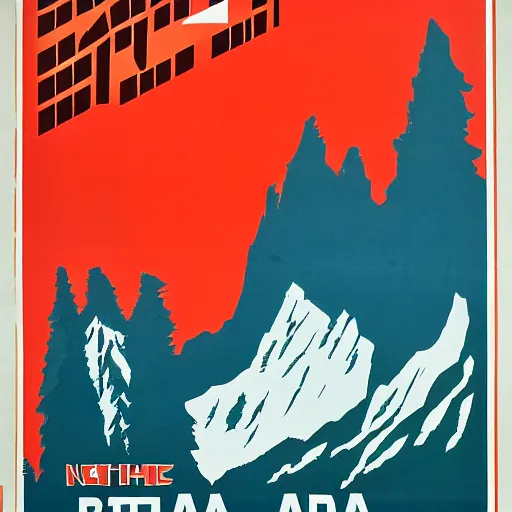 Image similar to soviet style propaganda poster convincing you to move to banff national park,