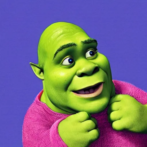 Image similar to shrek wearing clothes