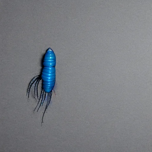 Image similar to studio photograph of a worm with a gray body and a blue head