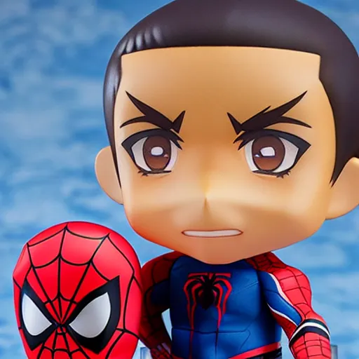 Image similar to an anime nendoroid of barrack obama as spiderman, figurine, detailed product photo