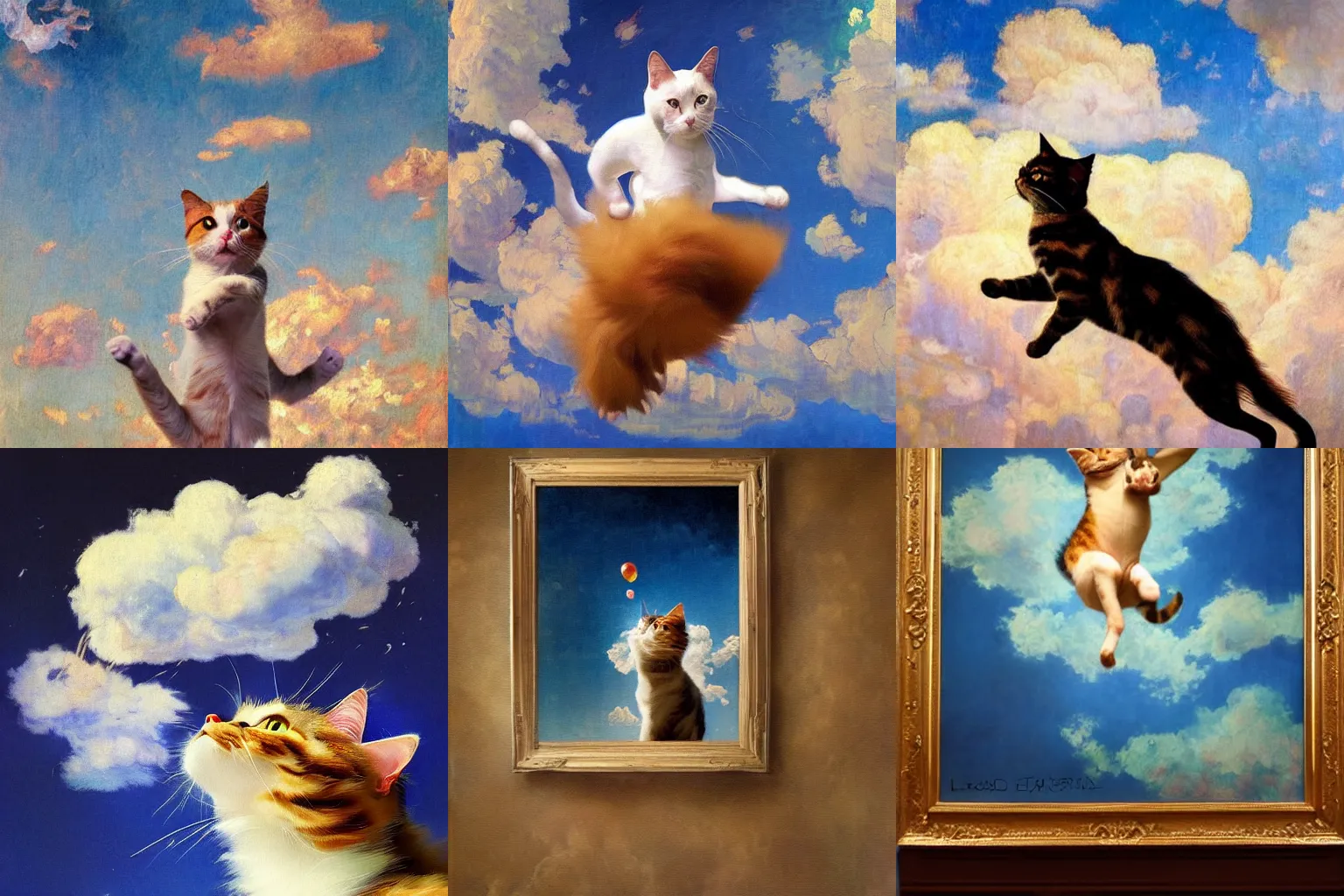 Image similar to "An impressionist painting of a jumping cat under the sky