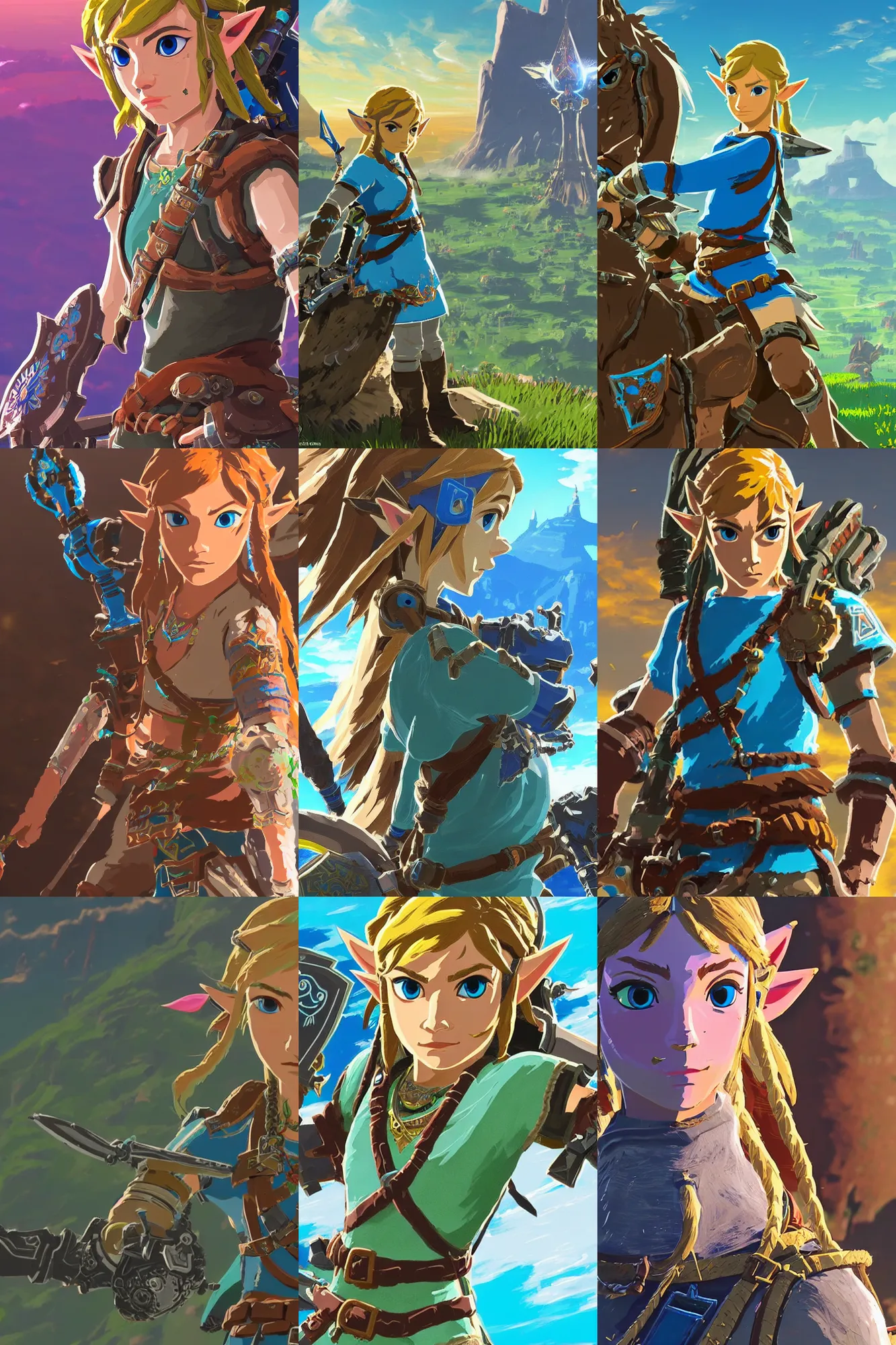 Prompt: highly detailed portrait zelda link breath of the wild, robot style, 4 k, unreal engine, detailed and intricate environment
