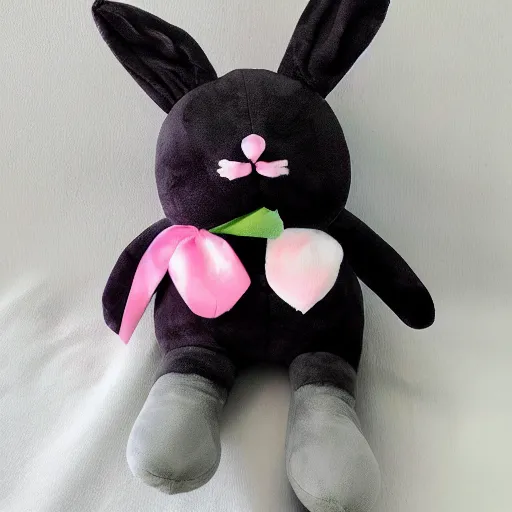 Image similar to single plush stuffed animal bunny, soft fabric, marketing, bright, colorful, void, slightly off, kawaii, creepy, dark color, kids toy