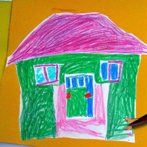Prompt: a house drawing by a kindergartner