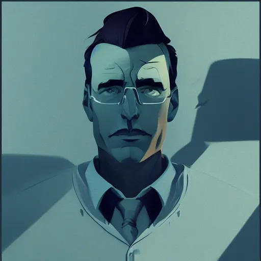 Image similar to face icon stylized minimalist michael crichton, loftis, cory behance hd by jesper ejsing, by rhads, makoto shinkai and lois van baarle, ilya kuvshinov, rossdraws global illumination