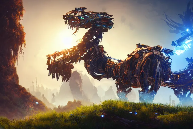 Image similar to bristleback machine mecanical creature robot of horizon forbidden west horizon zero dawn bioluminiscence global illumination ray tracing hdr fanart arstation by ian pesty and alena aenami artworks in 4 k