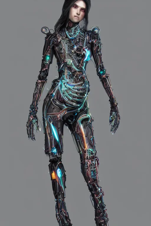 Image similar to a beautiful insufficently dressed metahuman biomechanical heavily cybered female shadowrunner fullbody portrait by echo chernik in the style of shadowrun returns pc game. 8k 3d realistic render. Dark atmosphere volumetric lighting. Cyberpunk feel. Hypermaximalist ultradetailed cinematic charachter concept art. Uncut, unzoom, centered, slightly distant, but clearly visible, feminine pose. Digital illustration. View from below