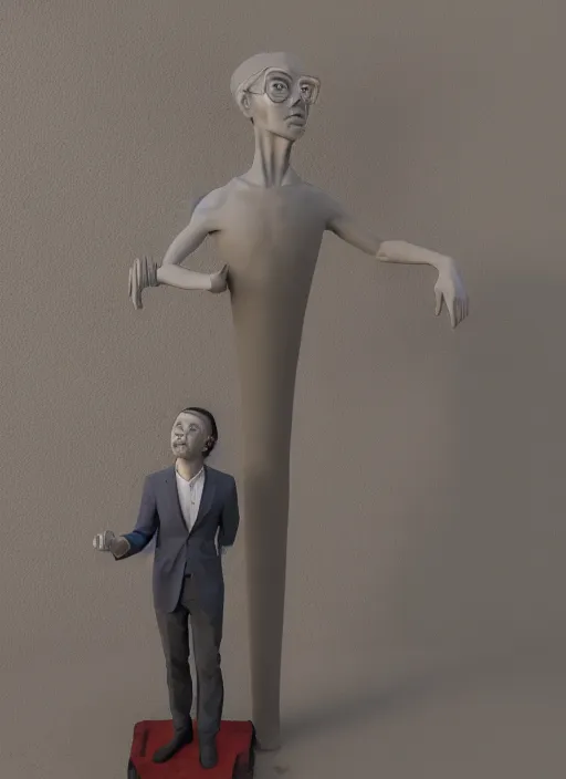 Image similar to a sculpture of a man standing next to a tall vase, a raytraced image by Hikari Shimoda, polycount, video art, vray tracing, ray tracing, rendered in unreal engine