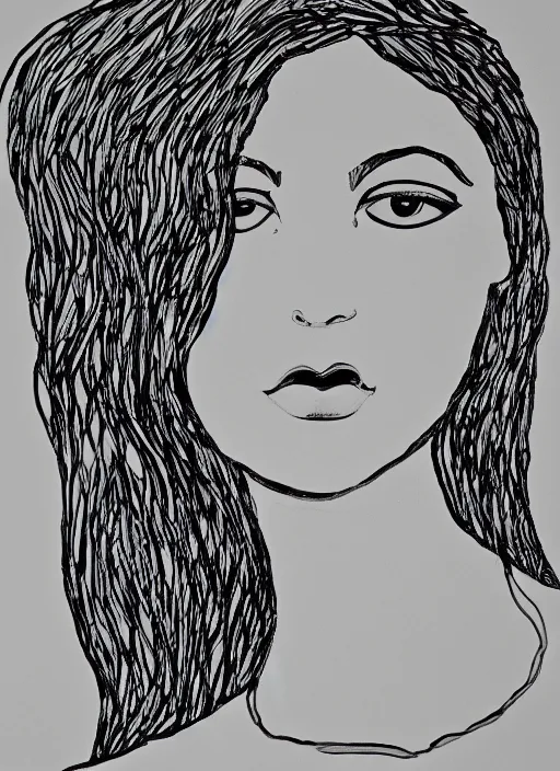 Image similar to one single continuous line art painting of a woman's portrait