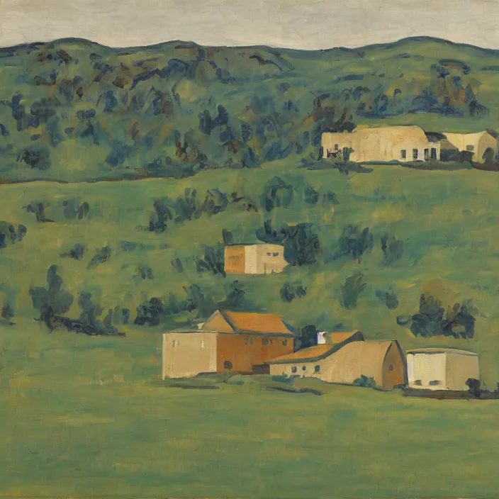 Image similar to a building in a landscape, by fairfield porter