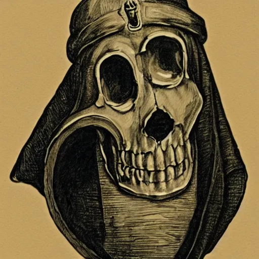 Prompt: the skull of a plague doctor