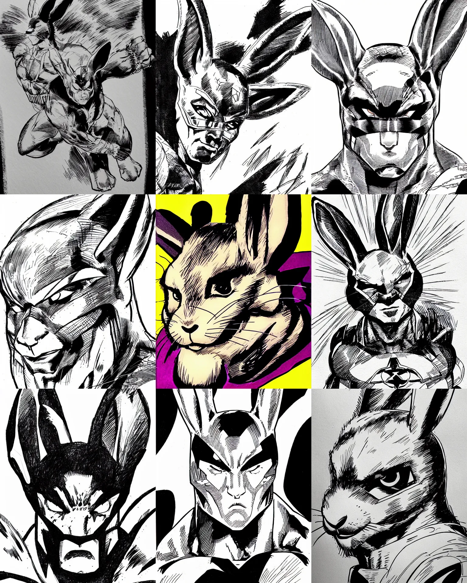 Prompt: rabbit!!! jim lee!!! medium shot!! flat ink sketch by jim lee close up headshot in the style of jim lee, x - men superhero comic book rabbit animal by jim lee