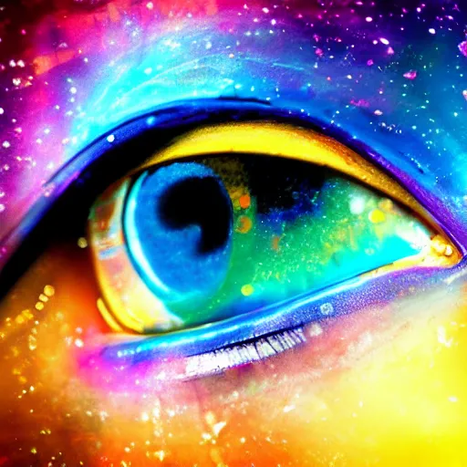 Image similar to colourful eye galaxy, digital art, highly detailed, 8 k, ultra realistic