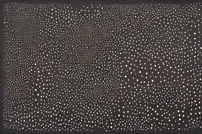 Image similar to teeth, smile, faceless people, black figures, dark, acrylic, clay, dots abstract, dripping, stipple, pointillism, technical, abstract, minimal, style of francis bacon, asymmetry, pulled apart, stretch, cloak, eerie, made of dots, abstraction chemicals, blotter, mask, colored dots, splotch, old painting style