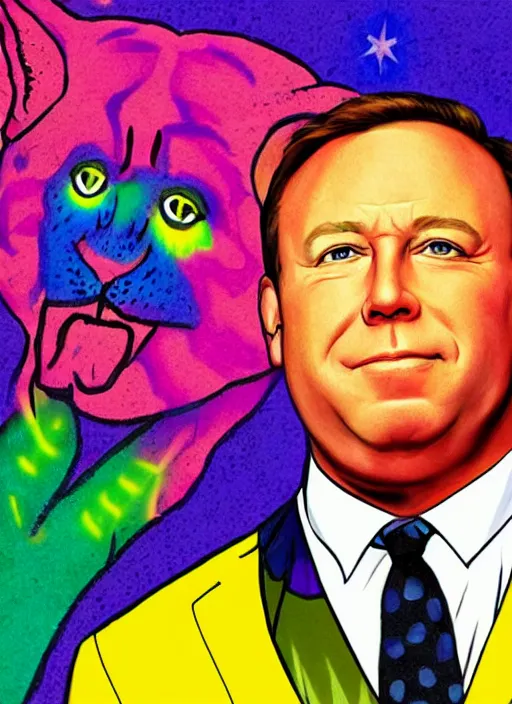 Image similar to alex jones by lisa frank and Zbigniew Brzezinski