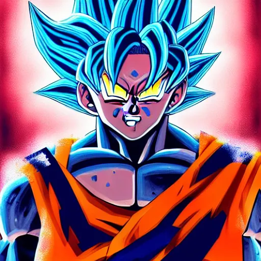 Image similar to A potrait of a Goku, digital painting, by Kevin Beckers, trending on ArtStation, deviantart, SFW version