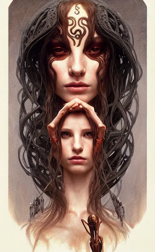 Image similar to portrait of pan from pan's labyrinth, deep focus, blade runner 2 0 4 9, fantasy, intricate, elegant, highly detailed, digital painting, artstation, concept art, matte, sharp focus, illustration, art by artgerm and greg rutkowski and alphonse mucha