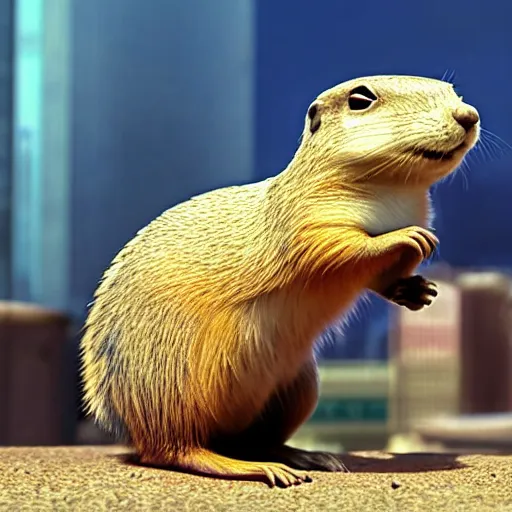 Image similar to the coolest prairie dog in the world, pixar animation, cyberpunk