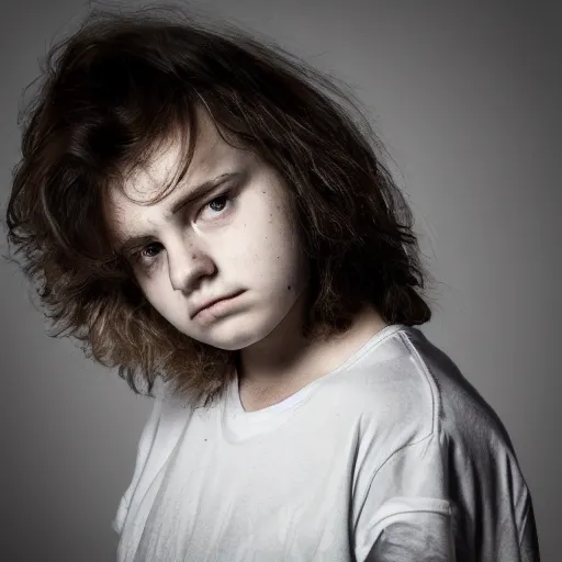 Prompt: portrait of depressed teen, helmet hair, ugly