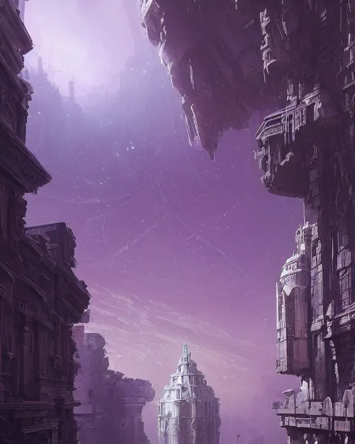 Image similar to the eternal city, alien architecture, purple, environment art, fantasy art, landscape art, in the style of greg rutkowski, illustration, epic, fantasy, intricate, hyper detailed, artstation, concept art, smooth, sharp focus, ray tracing