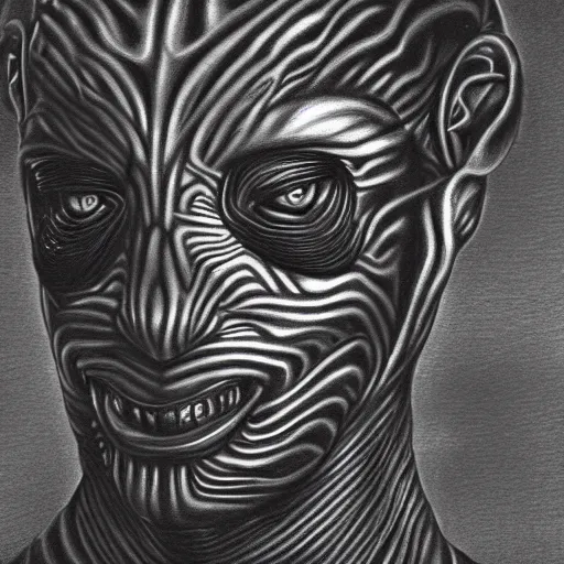 Prompt: face of an alien god, hyperrealistic pencil drawing, highly detailed, sharp focus, cyberpunk synthwave psychedelic