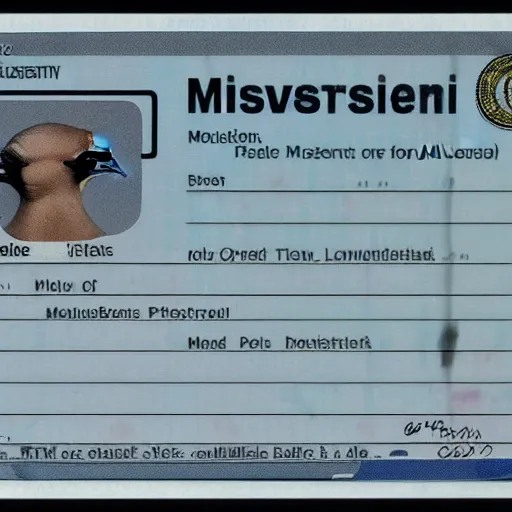 Prompt: official massachusetts state driver's license for a pigeon in the style of mo willems