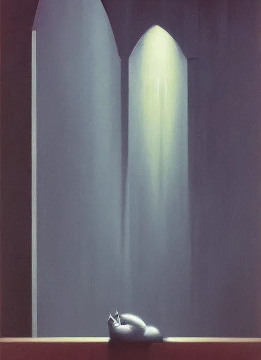 Image similar to a waterfall of nun-cats Edward Hopper and James Gilleard, Zdzislaw Beksinski, Mark Ryden, Wolfgang Lettl highly detailed