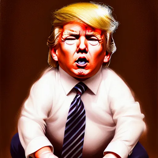 Prompt: portrait donald trump as a baby pouting with folded arms, fine art, award winning, desaturated, brown tones, intricate, elegant, sharp focus, cinematic lighting, digital painting, 8 k concept art, by michael hussar and greg manchess and brom and z. w. gu, 8 k