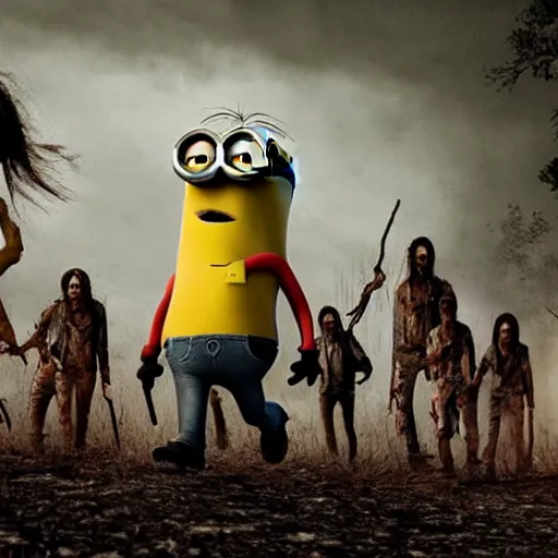 Image similar to The minions in The Walking Dead Digital art very detailed 4K quality Super Realistic