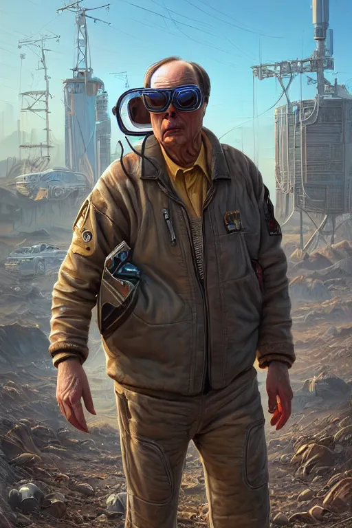 Prompt: ultra realistic style illustration, john dunsworth as jim lahey, nasa cyborg in an apocalyptic wasteland, gorgeous face, cyberpunk, sci - fi, fantasy, intricate, elegant, highly detailed, digital painting, artstation, concept art, smooth, sharp focus, illustration, art by mansik yang and rashed alakroka and simon stalenhag and wlop