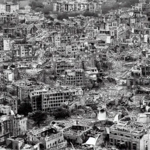 Image similar to A city destroyed by greed