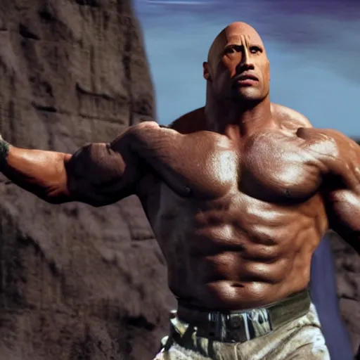 Image similar to dwayne johnson as the rock in psx, gameplay screenshot,