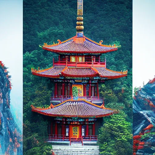 Prompt: chinese buddhist temple on the side of a mountain by anato finnstark, by alena aenami, by john harris, by ross tran, by wlop, by andreas rocha