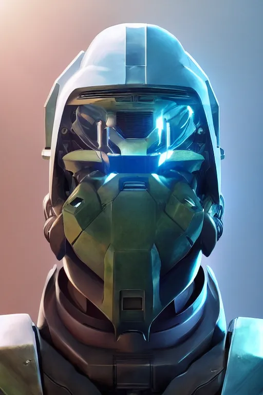 Image similar to robot ninja mask helmet halo master chief radiating a glowing aura global illumination ray tracing hdr fanart arstation by ian pesty and katarzyna da „ bek - chmiel