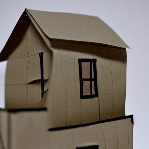 Prompt: a house made from layered paper, 2d, ambient light