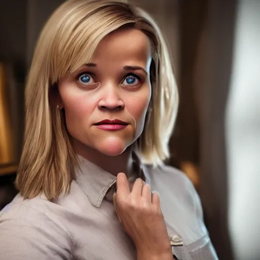 Image similar to hyperrealistic film still of reese witherspoon, holding a spoon, stunning 3 d render, inspired by istvan sandorfi & greg rutkowski & unreal engine, perfect symmetry, dim volumetric cinematic lighting, 8 k octane comprehensive render, extremely hyper - detailed, incredibly lifelike attributes, intricate, real flesh texture, masterpiece, artstation, stunning,