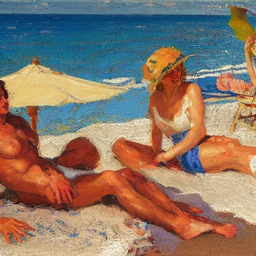 Image similar to rich and indulgent oil paint impasto reliefs, happy italian beach scene, an artwork by charles w. bartlett and jackson pollack and colin campbell cooper