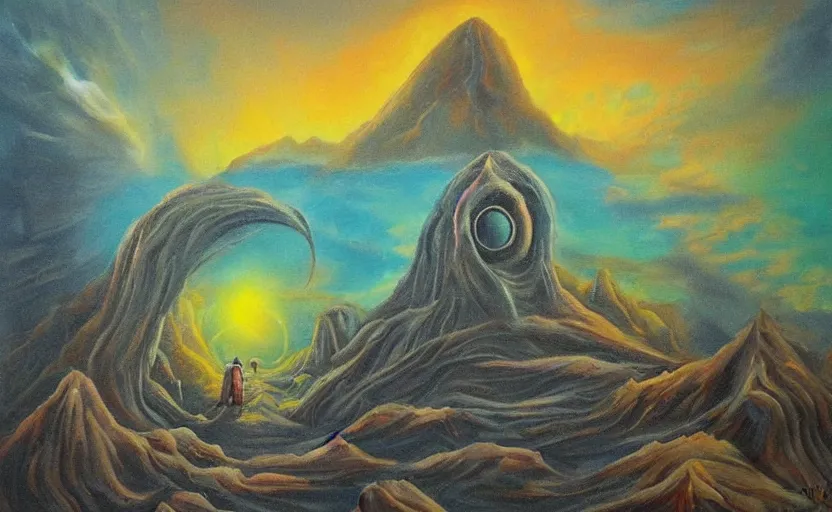 Prompt: portal painting to another dimension, surreal landscape