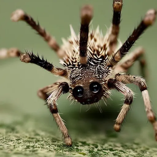 Prompt: spiders, a hedgehog with spiders on its back instead of spikes, spiders, scary, freaky