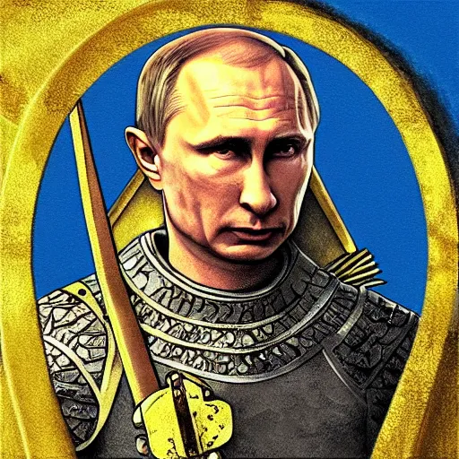 Vladimir Putin As Medieval Knight In Tinkoff Bank 