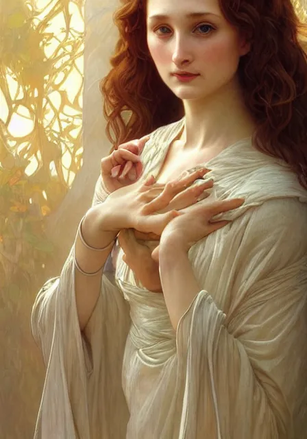 Image similar to sansa long nose, intricate, elegant, highly detailed, digital painting, artstation, concept art, smooth, sharp focus, illustration, art by artgerm and greg rutkowski and alphonse mucha and william - adolphe bouguereau