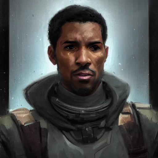 Image similar to portrait of a man by Greg Rutkowski, he is about 30 years old, british factions, he has short black military-style hair, a straight jaw, he has a scar above one eyebrow, he wears Galactic Alliance military fatigues, Star Wars Expanded Universe, highly detailed portrait, digital painting, artstation, concept art, smooth, sharp foccus ilustration, Artstation HQ