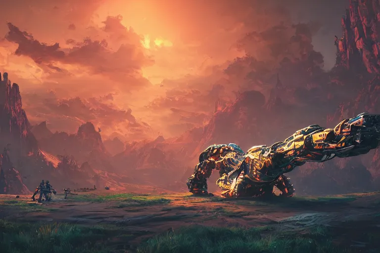 Image similar to slitherfang machine mecanical creature robot of horizon forbidden west horizon zero dawn radiating a glowing aura global illumination ray tracing hdr fanart arstation by ian pesty and alena aenami artworks in 4 k